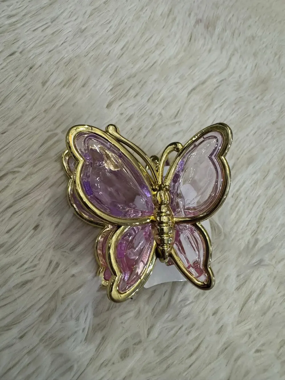 Large butterfly hair clip claw with purple wings and gold outline
